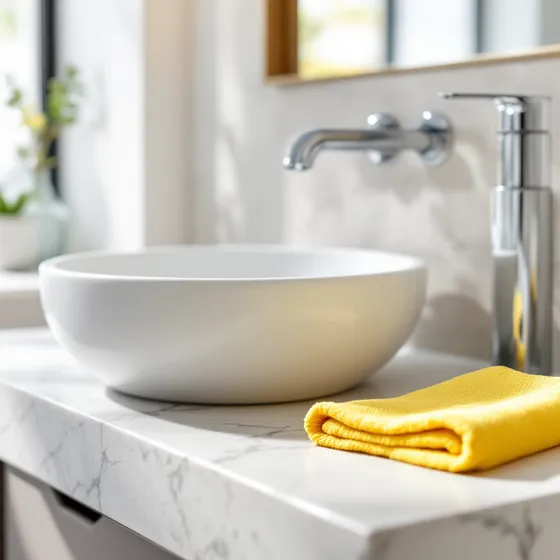 Waschbecken mit gelbem Mikrofasertuch