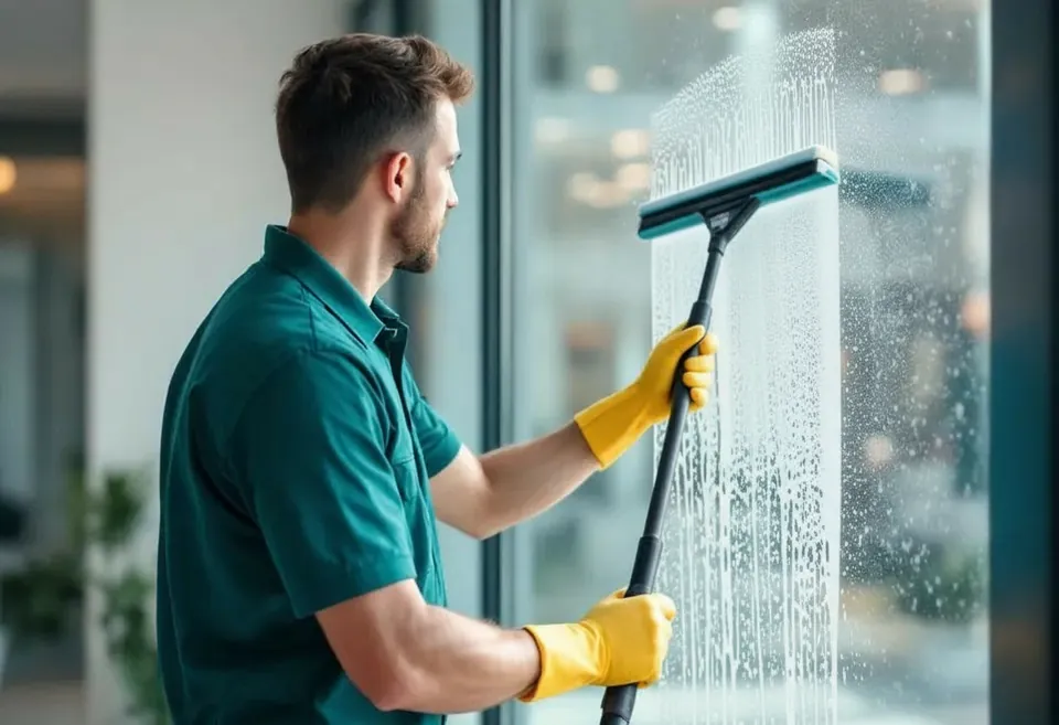Window cleaning on a glass facade