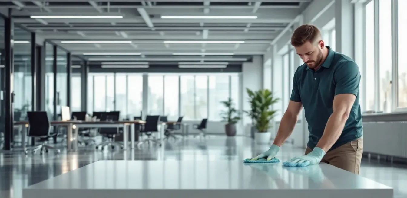 Cleaner in a modern open-plan office