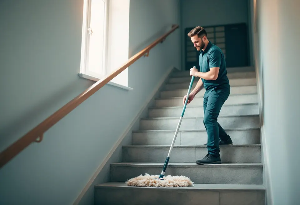 Stairwell cleaning in a block of flats